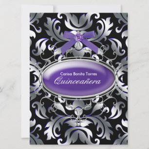 Convites Preto Prata Roxo Damasco Roxo Quinceanera