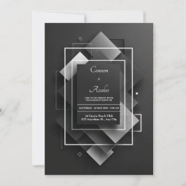 Convites Preto Prateado Brilho Geométrico Diamante Camadas