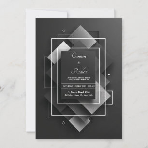 Convites Preto Prateado Brilho Geométrico Diamante Camadas