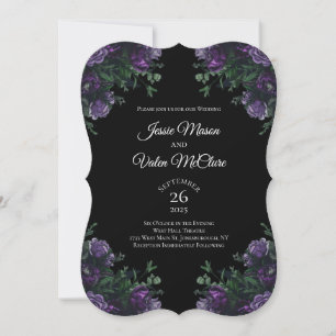 Convites Preto Púrpura Floral Elegante Gótico