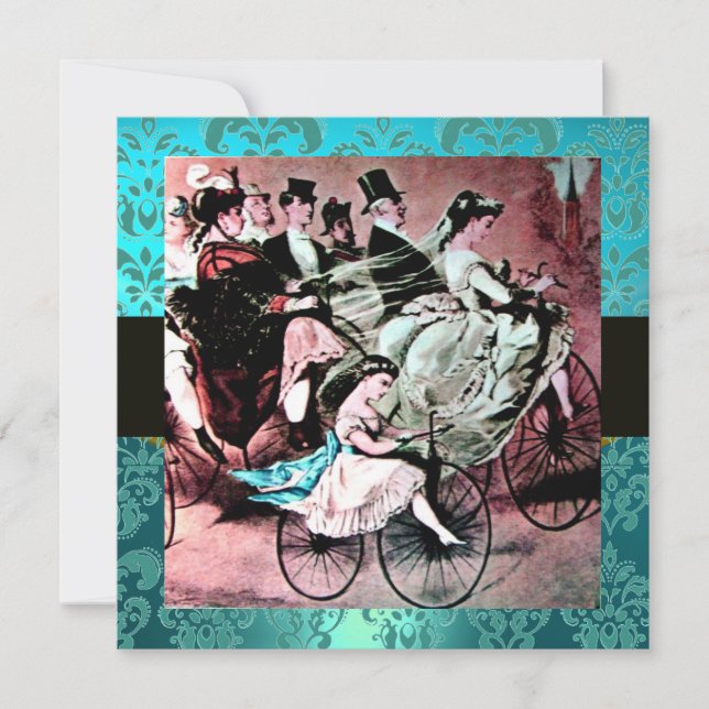 CONVITES PRETO ROSA BICICLETA CASAMENTO DAMASCO MONOGRAMA (Frente)