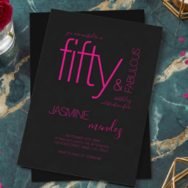 Convites Preto Rosa Fúcsia Elegante 50 & Fabuloso Aniversár