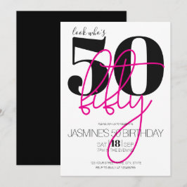Convites Preto Rosa Moderno Elegante 50 Aniversário