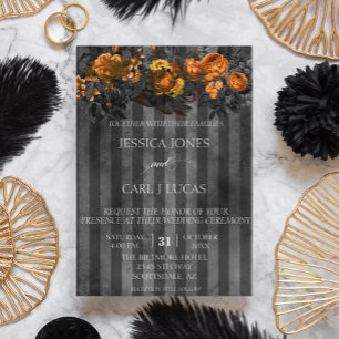 Convites Preto Roxo Laranja Floral Halloween Aquarela