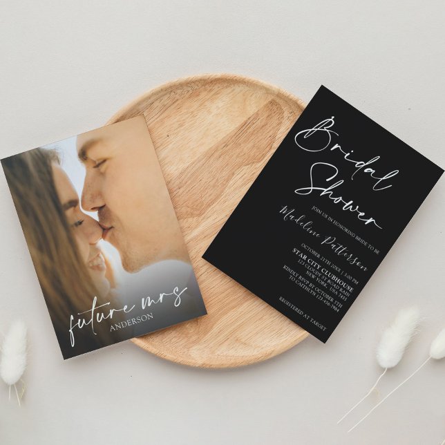 Convites Preto simples moderno com Chá de panela fotográfic (Criador carregado)