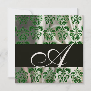 Convites PRETO VERDE BRANCO SEDA DAMASCO MONOGRAMA Champanh