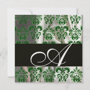 CONVITES PRETO VERDE BRANCO TECIDO DE SEDA DAMASCO MONOGRAM