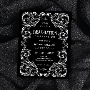 Convites Preto Vintage elegante gótico graduação
