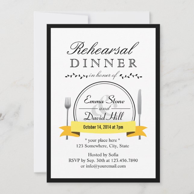 Convites pretos do jantar de ensaio do casamento (Frente)