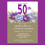 Convites Pretty Blue and Purple Peony 50th Birthday<br><div class="desc">Celebrate a milestone in elegant style with this stunning 50th birthday invitation featuring lush watercolor peonies in rich shades of purple, lavender, and soft blue. Designed with a sophisticated floral arrangement and modern typography, this invitation creates a timeless and luxurious feel perfect for a memorable celebration. Ideal for women’s milestone...</div>