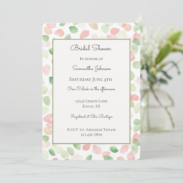 Convites Pretty Blush Pink Mint Flower Petals Bridal Shower (Em pé/Frente)