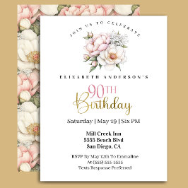 Convites Pretty Blush Pink Peony Floral 90th Birthday