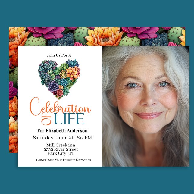 Convites Pretty Cactus Heart Celebration Of Life Invitation (Criador carregado)