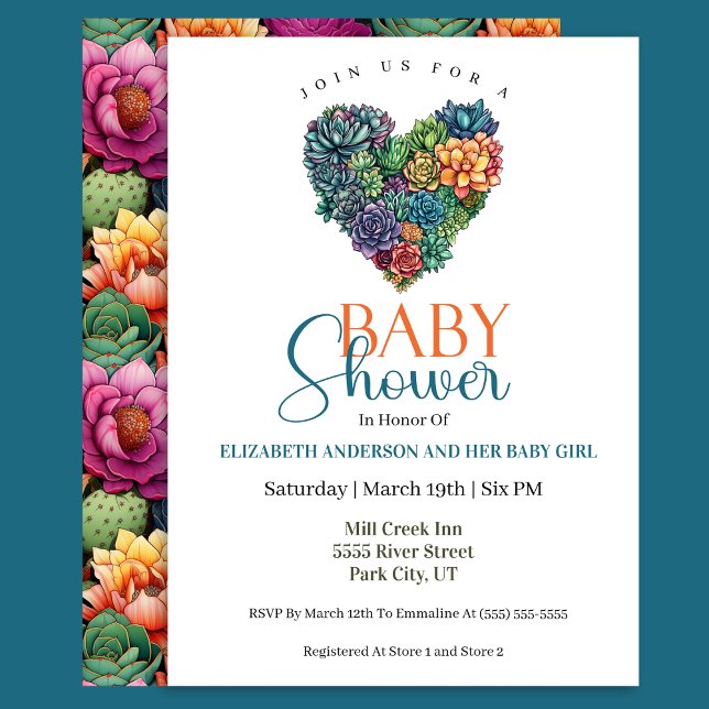Convites Pretty Cactus Heart Girl Baby Shower (Criador carregado)