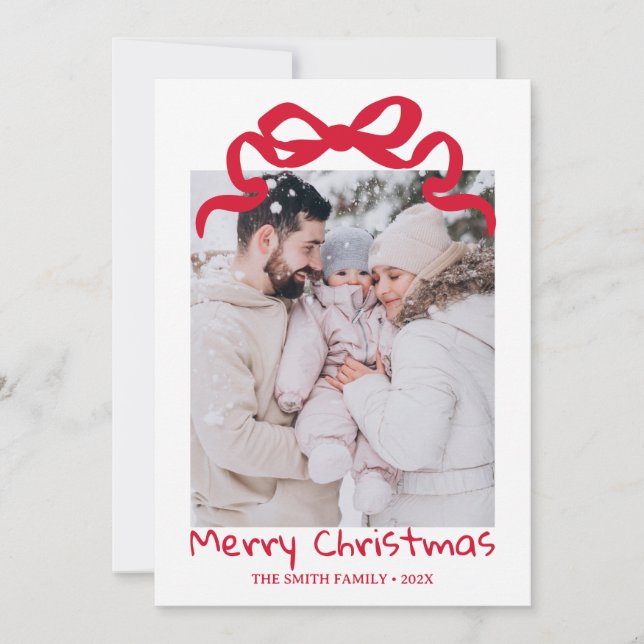 Convites Pretty cute Christmas Red Bow Photo card  (Frente)