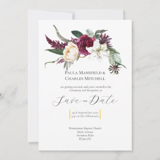 Convites Pretty Floral Save the Date, Wedding Invitation