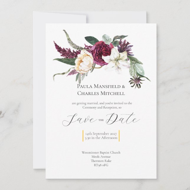 Convites Pretty Floral Save the Date, Wedding Invitation (Frente)