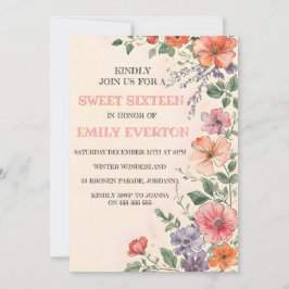 Convites Pretty garden floral watercolor arch Sweet 16
