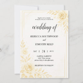 Convites Pretty Gold and White Wedding Invitation