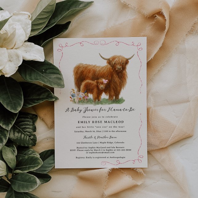 Convites Pretty Highland Cow Baby Shower (Criador carregado)
