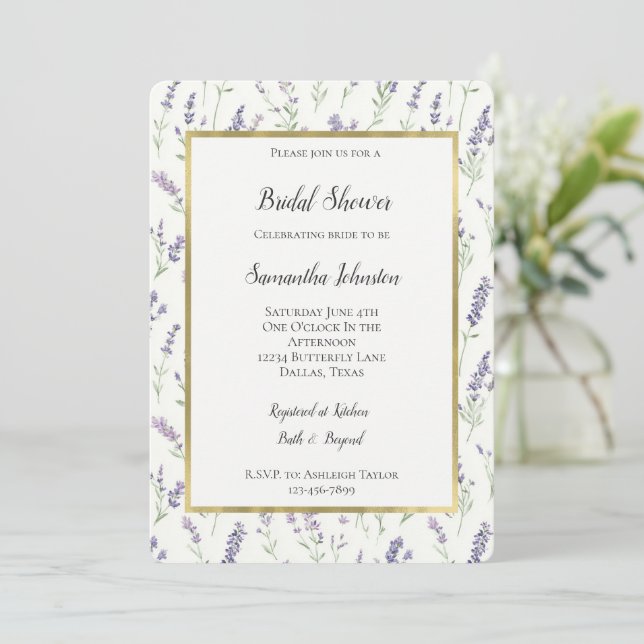 Convites Pretty Lavender White Flowers Bridal Shower (Em pé/Frente)
