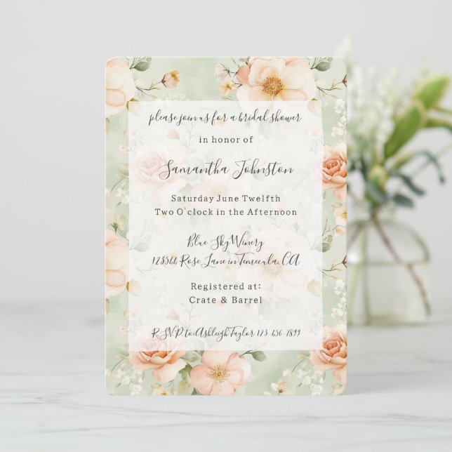 Convites Pretty Mint Peach Floral Bridal Shower (Em pé/Frente)
