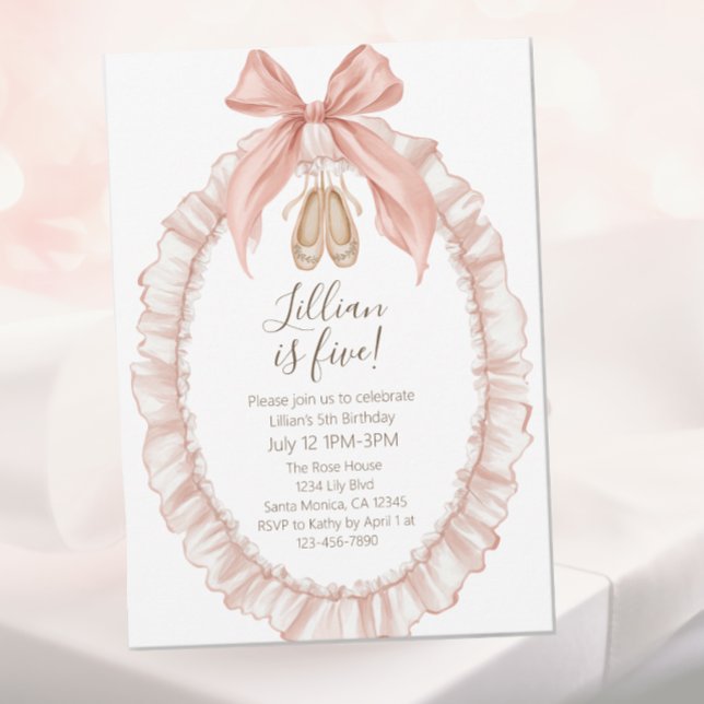 Convites Pretty Pink Ballet Girls Fifth Birthday  (Criador carregado)