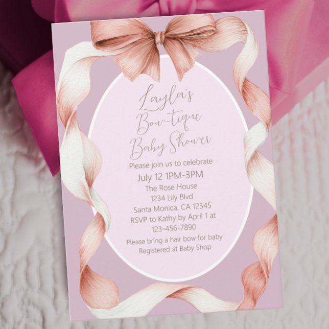 Convites Pretty Pink Bow Boutique Baby Shower (Criador carregado)
