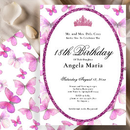 Convites Pretty Pink Butterflies 18th Birthday Debut 