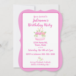 Convites Pretty Pink Cake Birthday Party Invitation