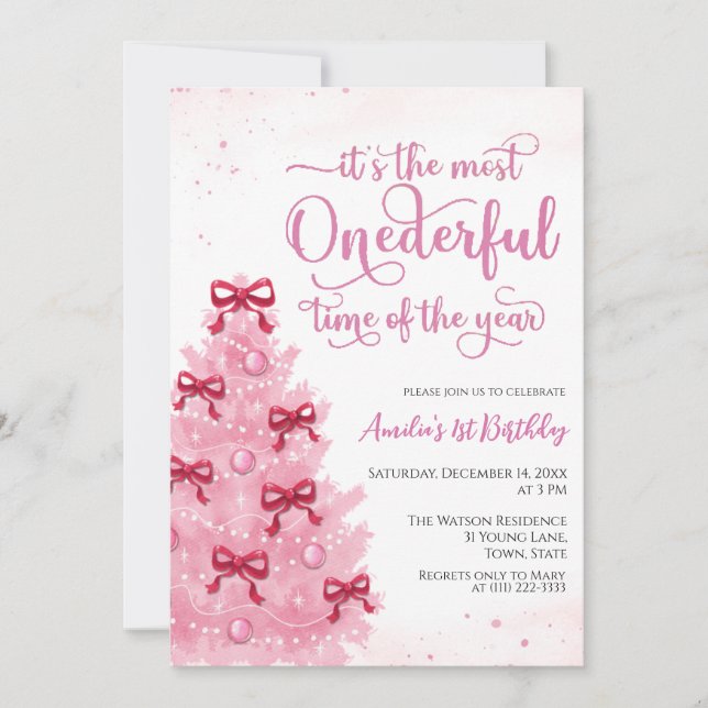 Convites Pretty Pink Christmas Birthday Party Invitation (Frente)