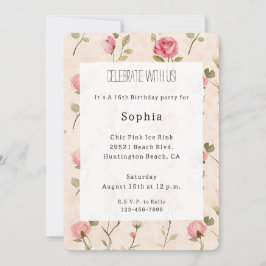 Convites Pretty Pink Cream Roses Floral Birthday
