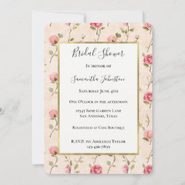 Convites Pretty Pink Cream Roses Floral Bridal Shower
