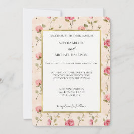 Convites Pretty Pink Cream Roses Floral Wedding