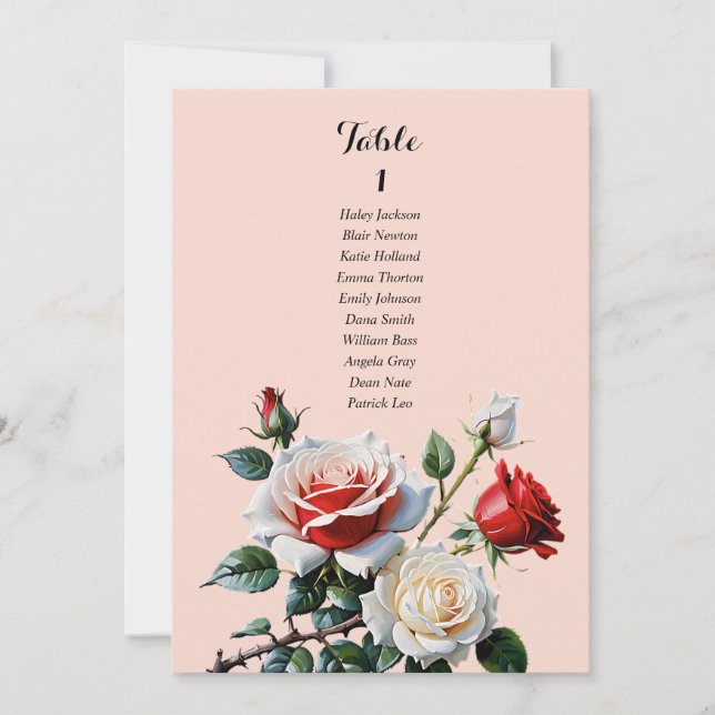 Convites Pretty pink white red rose seating chart card (Frente)