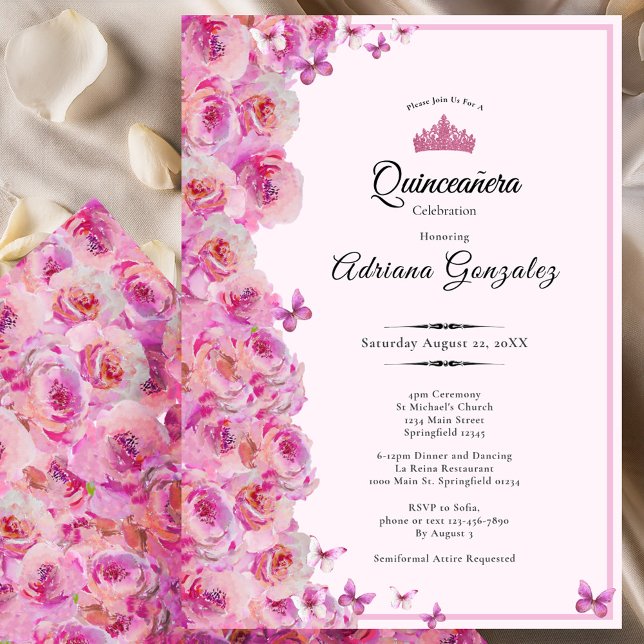 Convites Pretty Roses 15th birthday Pink Quinceanera (Criador carregado)