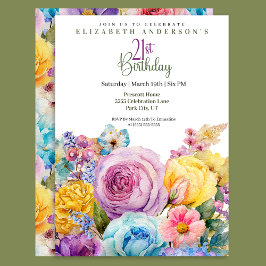 Convites Pretty Watercolor Spring Floral 21st Birthday