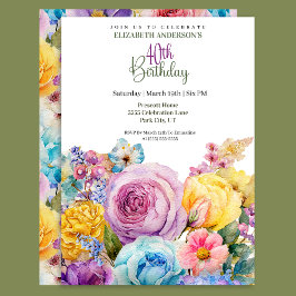 Convites Pretty Watercolor Spring Floral 40th Birthday