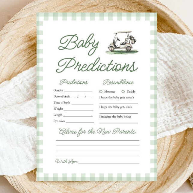 Convites Previsões de Bebê de Golfe Verde Salvia Jogo de Ch (Sage Green Golf Baby Predictions Baby Shower Game)