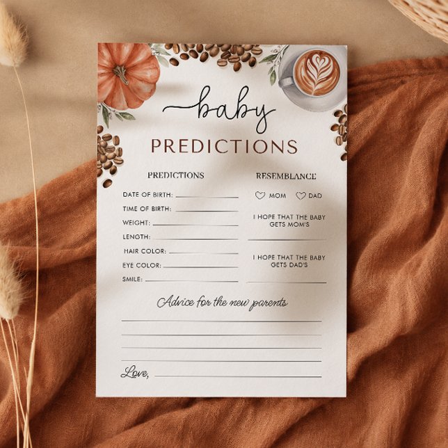 Convites Previsões de Bebê para Chás de Bebê com Café de Ab (Pumpkin Spice Coffee Baby Shower Baby Predictions and Advice)