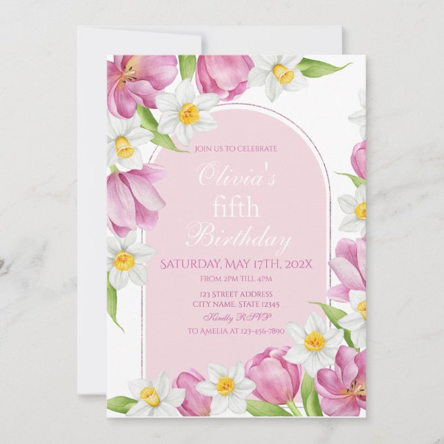 Convites Primavera Aniversário de criança de ventilador col (Frente)