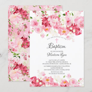 Convites Primavera Blossomo Batismo Floral Rosa