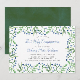 Convites Primavera Blueberries comunhão ou confirmação