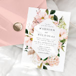 Convites Primavera Blush Floral Frame Weding<br><div class="desc">Convites de casamento elegantes e florais primavera com detalhes de seu casamento moldados por hífenes cor-de-água pinceladas cor-de-rosa, folhas verdes esmagadas e soalhos de folhas de ouro rosa. Personalize os convites florais de casamento, adicionando seus nomes e detalhes de casamento. O convite para o casamento da primavera reverte-se para um...</div>