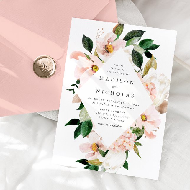 Convites Primavera Blush Floral Frame Weding (Criador carregado)
