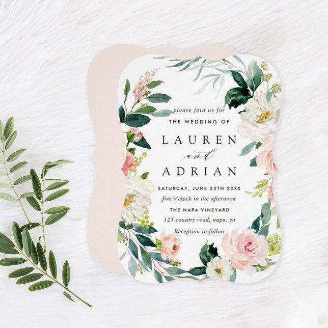 Convites Primavera Blush Floral Wreath Invitation (Criador carregado)