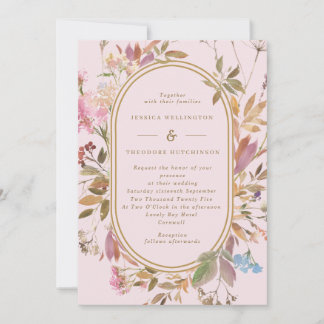 Convites Primavera Boho Blush e Dourado casamento de flores