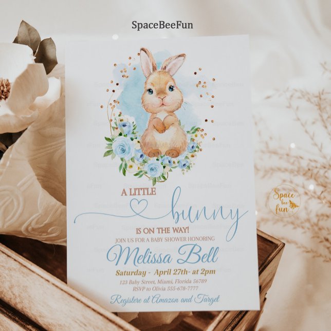 Convites Primavera boho de Concurso de Chá de fraldas Bunny (Bunny Baby Shower Invitation Boy Spring boho Floral Rabbit Bunny Baby Shower Some Bunny Shower)