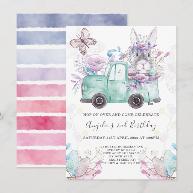 Convites Primavera Bunny Birthday (Frente/Verso)