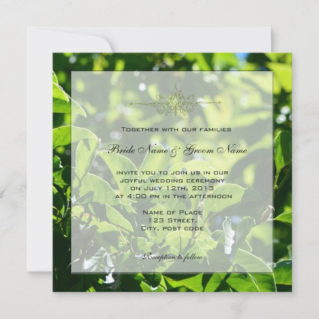 Convites Primavera, casamento de folhas verdes de verão (Frente)